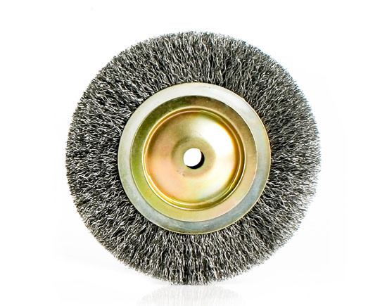 Circular 8x1”-CC  014-Cepillo Circular de alambre rizado SAE 1050 de 8x1” con centro de chapa